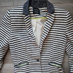 Zara TRF women's blue and cream striped blazer jacket size small